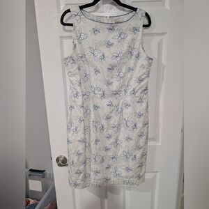 Amanda Smith White, Blue & Green Floral Embroidered Sleeveless Dress in Size 14